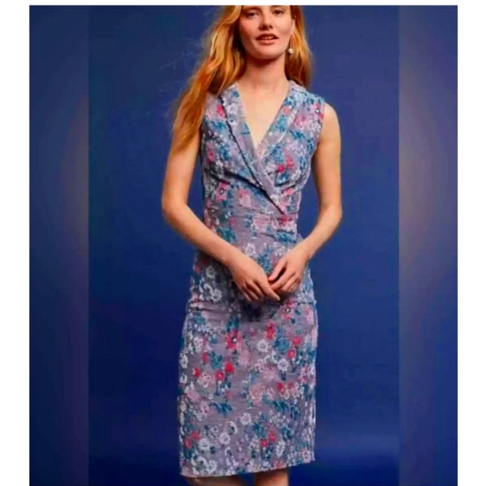 Maeve for Anthropologie Jacquard Floral Purple Dress Size 2
